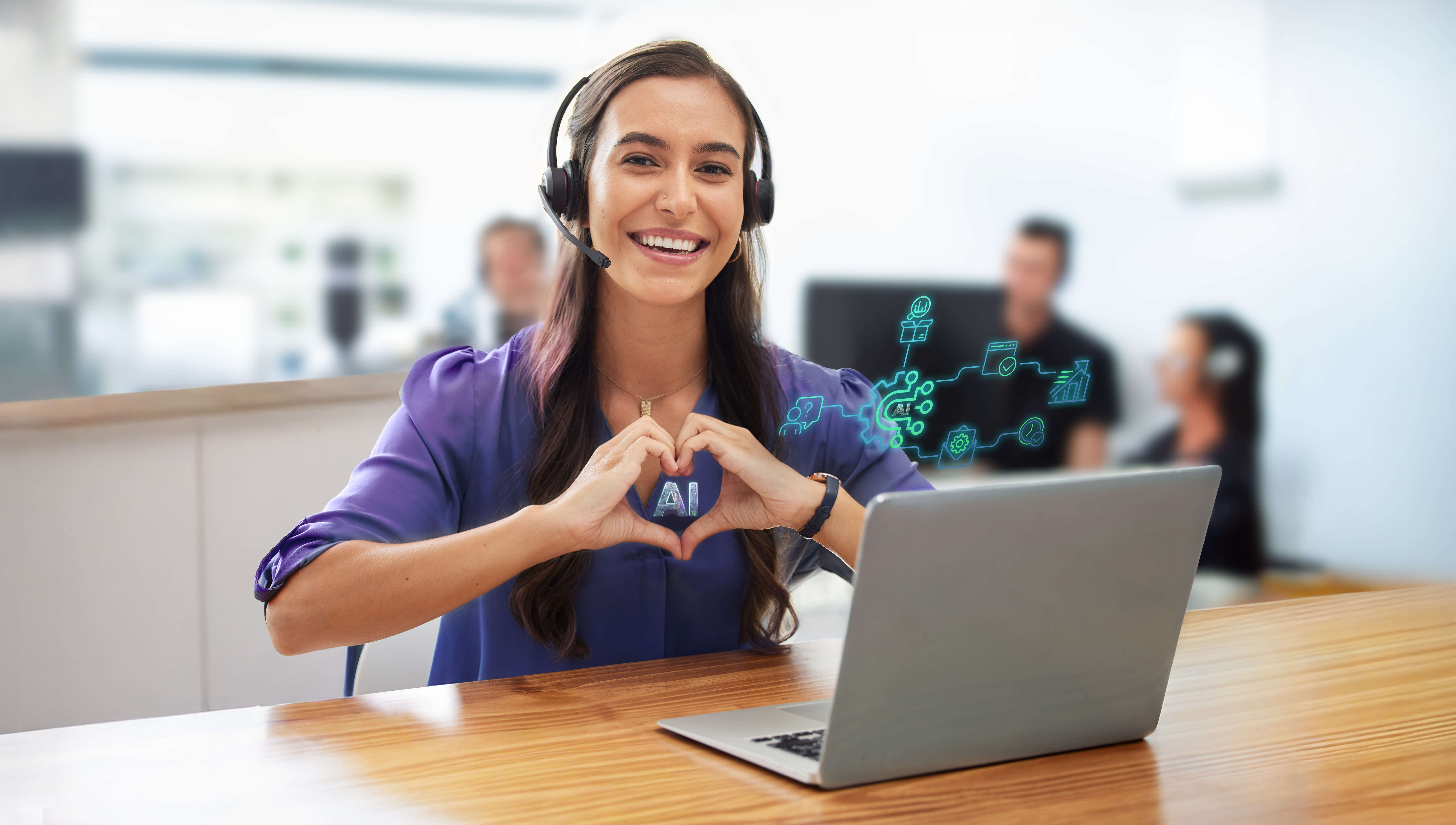 A customer service representative adopts contact center AI tools to make her job easier.